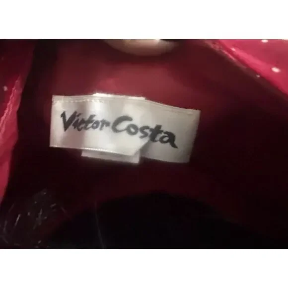 VTG Victor‎ Costa Red Velveteen Midi Party Dress Womens 10 Belted Puff Gold EUC